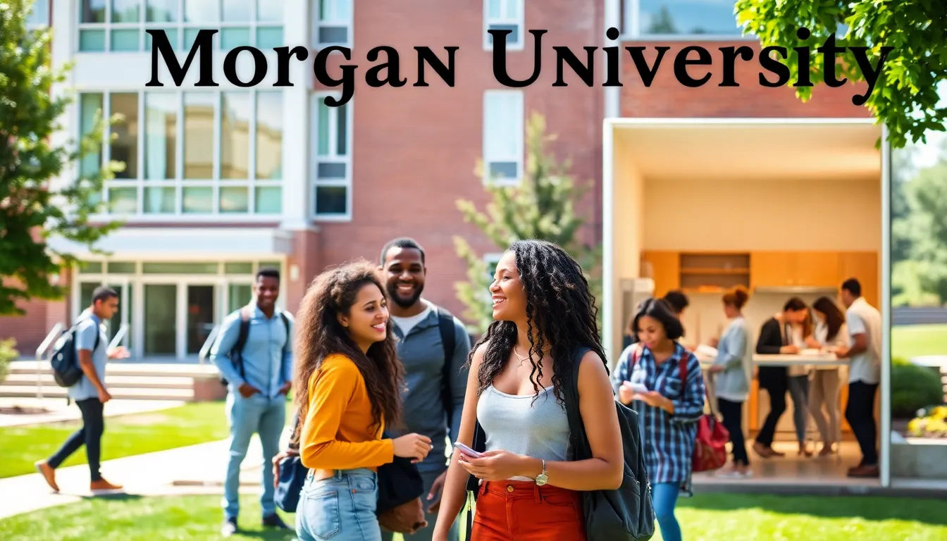 students socializing in front of a Morgan State University residence hall.